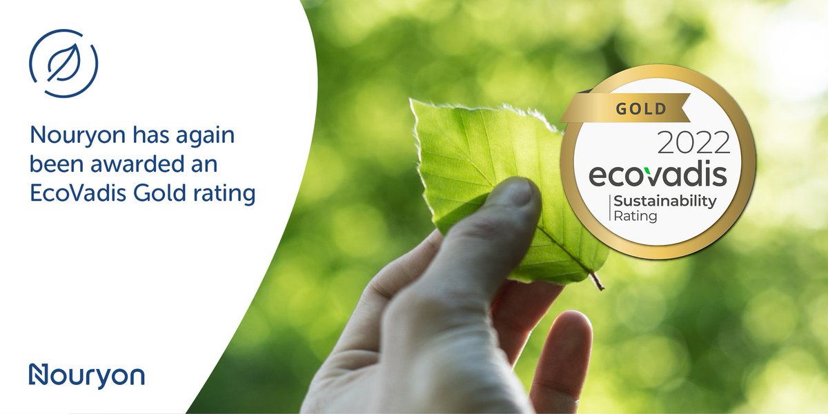 Happy to share that Nouryon was awarded an EcoVadis Gold rating for the second consecutive year. We are proud of the progress we continue to make on our Commitment to a Sustainable Future. This rating places us in the top 3% of companies then assessed. bit.ly/3REpMI3