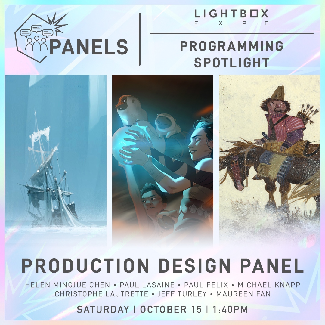 #LBX2022 Programming Spotlight - Production Design Panel: - Helen Mingjue Chen (@MingjueChen) - Paul Lasaine - Paul Felix - Michael Knapp (@MichaelKnappArt) - Christophe Lautrette - Jeff Turley (@jeff_turley) - Maureen Fan Sat, Oct 15 at 1:40pm ⁠⁠ 👉🏻 2022.LIGHTBOXEXPO.com