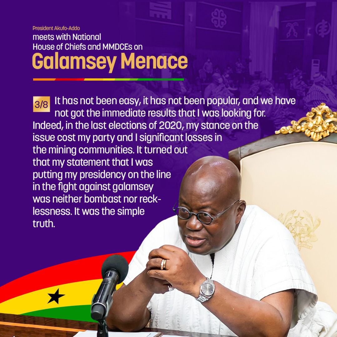 NAkufoAddo's tweet image. Excerpts of my remarks to the National House of Chiefs and MMDCEs. 1/2 #FightAgainstGalamseyMenace 
#StopGalamseyNow