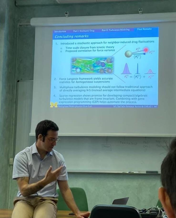 musychen's tweet photo. What an exciting presentation about the modeling of turbulent disperse two-phase flow from professor Jesse Capecelatro, directly from the University of Michigan. Thank you for this opportunity of discussion and exchange of ideas.
#musychen #polito #multiphase #turbulence #cfd https://t.co/EzRVZAhqWb