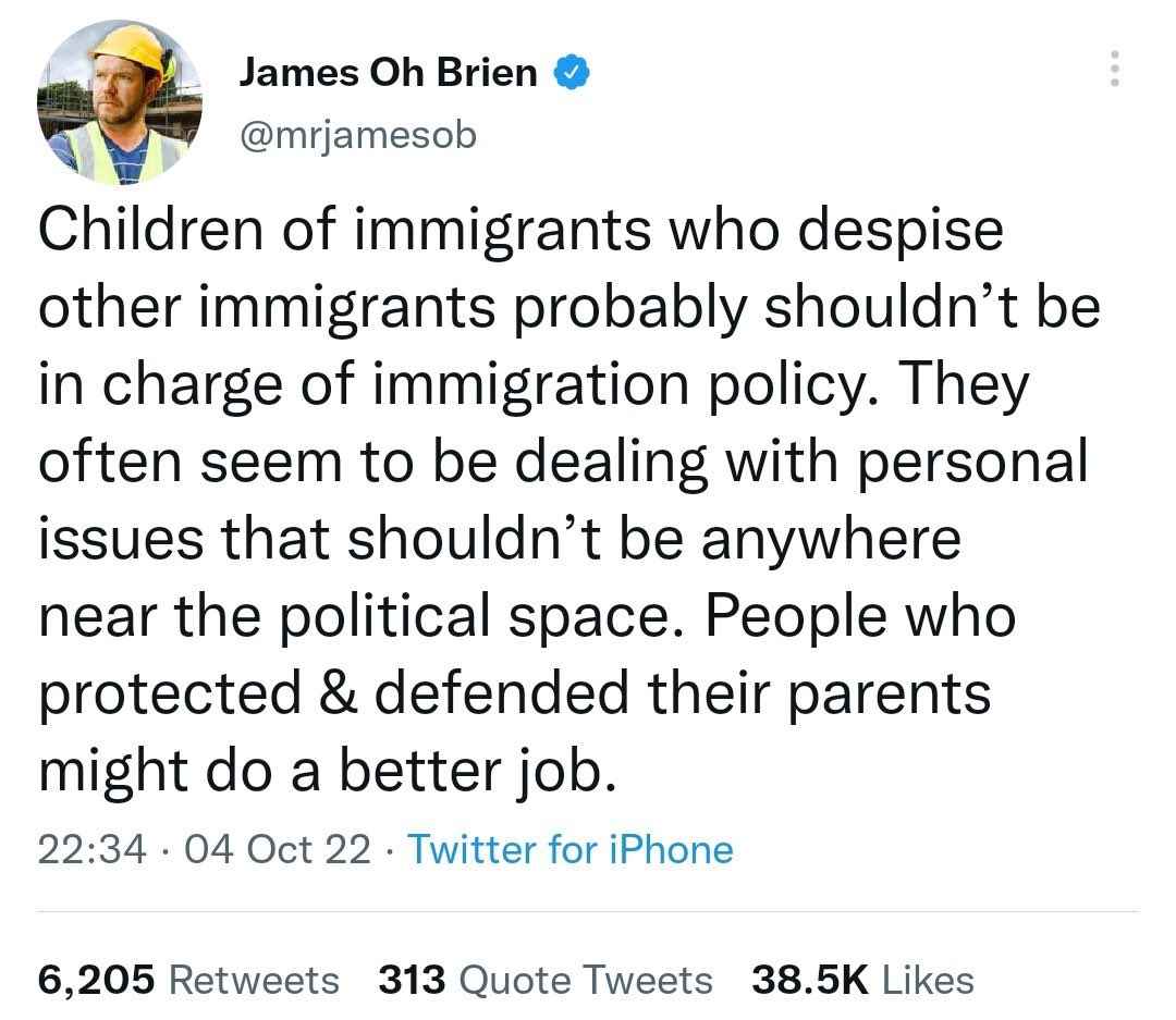 ArchRose90's tweet photo. James O’Brien seems to have an issue with immigrants who disagree with him on immigration policy. Must hurt his odious, white saviour persona. https://t.co/K23JITBDZx