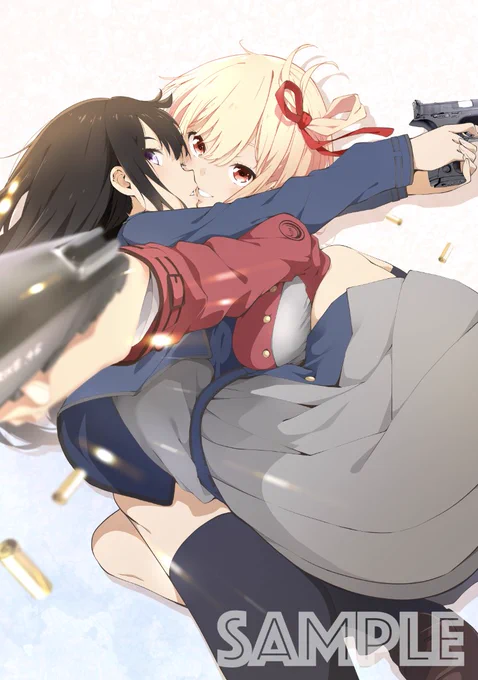COMIC1☆21/エアコミ1 新作発表④千束 &amp; たきな の スリーブ(一部が光ってます) や プレイマット になります!イラストレーターは ハヤシ() 様です。※プレイマットはフルアート版と横版の2種類があります。 