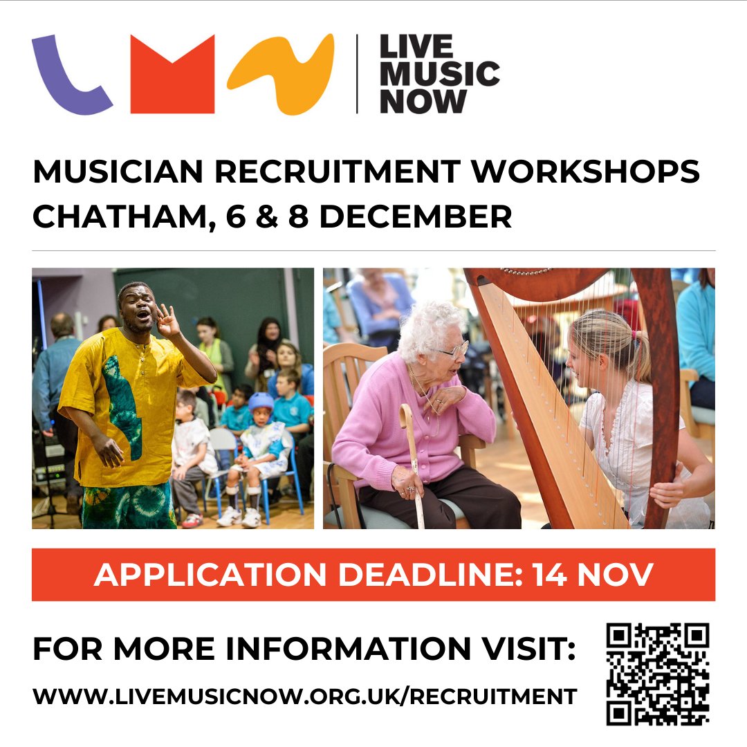 LiveMusicNowUK's tweet photo. Live Music Now is recruiting musicians in #Medway and nearby #Kent. We'd love to hear from musicians who are passionate about sharing their music with their community. Deadline: 9am 14 Nov
#MusicianRecruitment #KeepMusiciansWorking #KentMusicScene
https://t.co/XG4UdFjwq6 https://t.co/XhhnSvSVeu