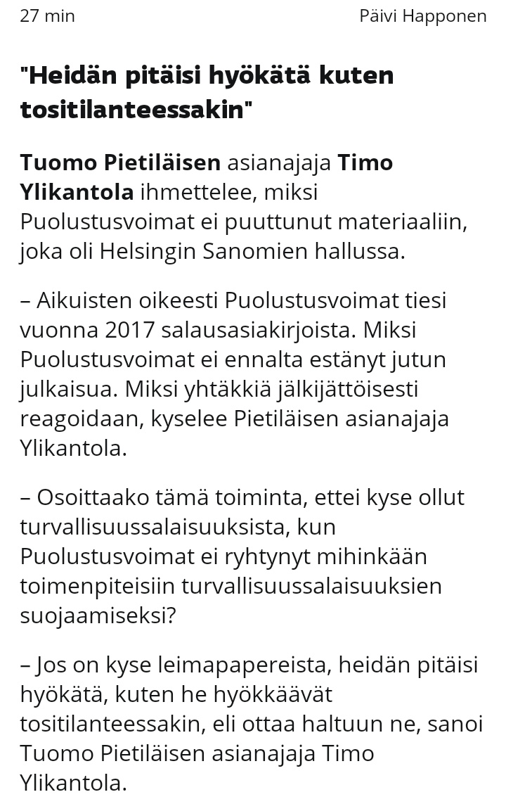 STRATMIL's tweet photo. #AikuistenOikeesti
Esittääkö #hsgate puolustus, että Puolustusvoimien olisi tullut pyrkiä ennakkosensuuriin tai sen kaltaiseen toimintaan. Pelottava ajatus. https://t.co/ZoPPINFXre