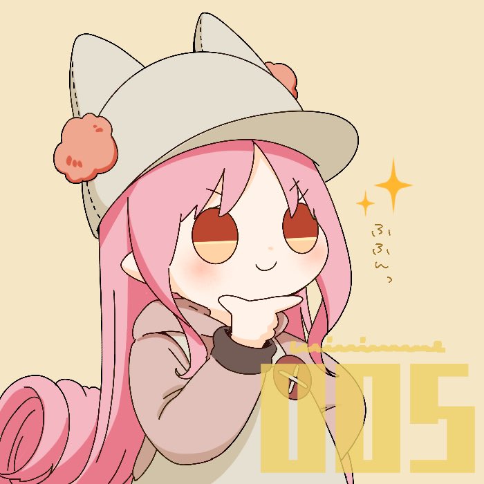 1girl pink hair long hair hat solo pointy ears smile  illustration images