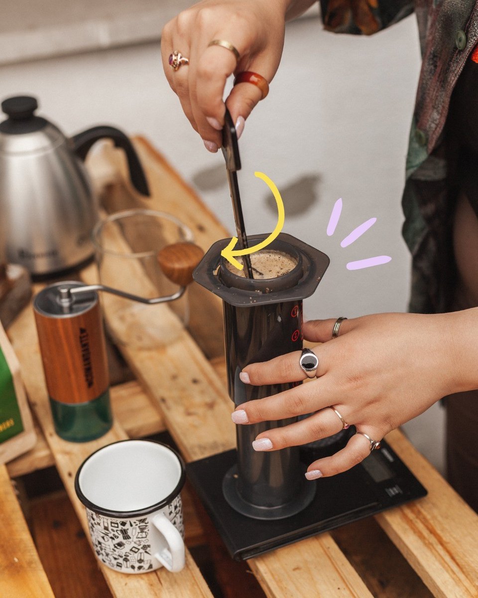 AeroPress's tweet photo. AeroPress is the fun, creative brewer that inspires you to think outside of the box and color outside the lines.🎨 🙌 Cheers to 
Świeżo Palona Kawa for these photos: we love the vibes!! 🤩🥳☕️🎨 #aeropress #coffeegram #alternativebrewing #loveyoucoffee #aeropresscoffee https://t.co/f3QcTYccyB