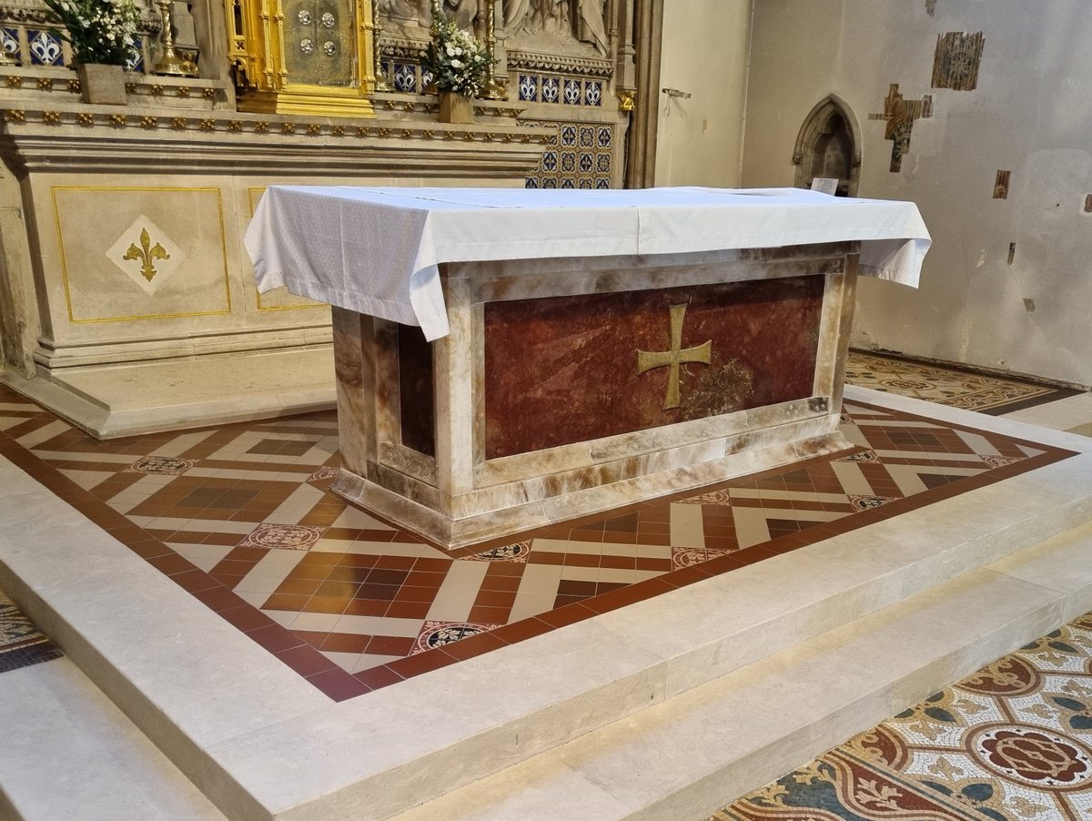 Works <a href="/ShrewsCathedral/">Shrewsbury Cathedral</a> sanctuary are nearing completion; with the reconstructed Thicknesse Altar from Ely Cathedral, a new Altar Dais with handcrafted encaustic tiles and reinstated Minton Tessellated mosaic flooring. @MatherEllisLtd <a href="/MosaicRestor/">Mosaic Restoration</a> <a href="/CDJackfield/">Craven Dunnill Jackfield</a> #Cathedral