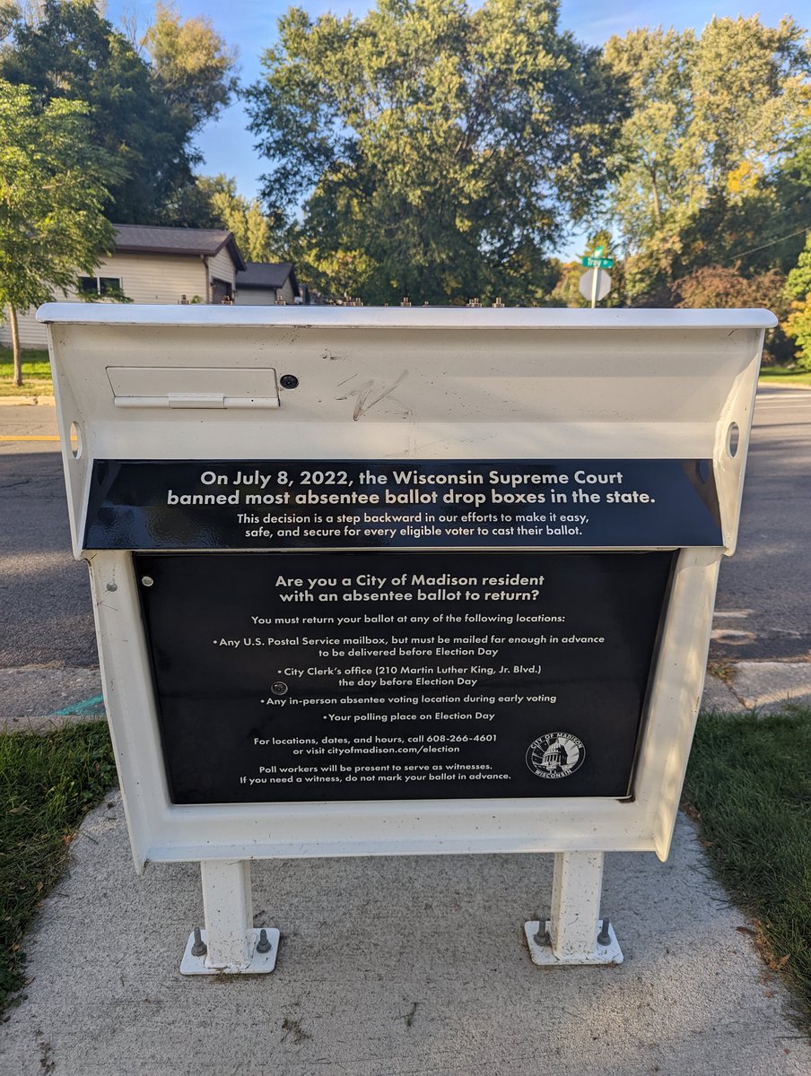 IAmStevenPotter's tweet photo. Looks like the shuttered Madison ballot drop boxes got a strongly-worded makeover https://t.co/QLnKMprKZR