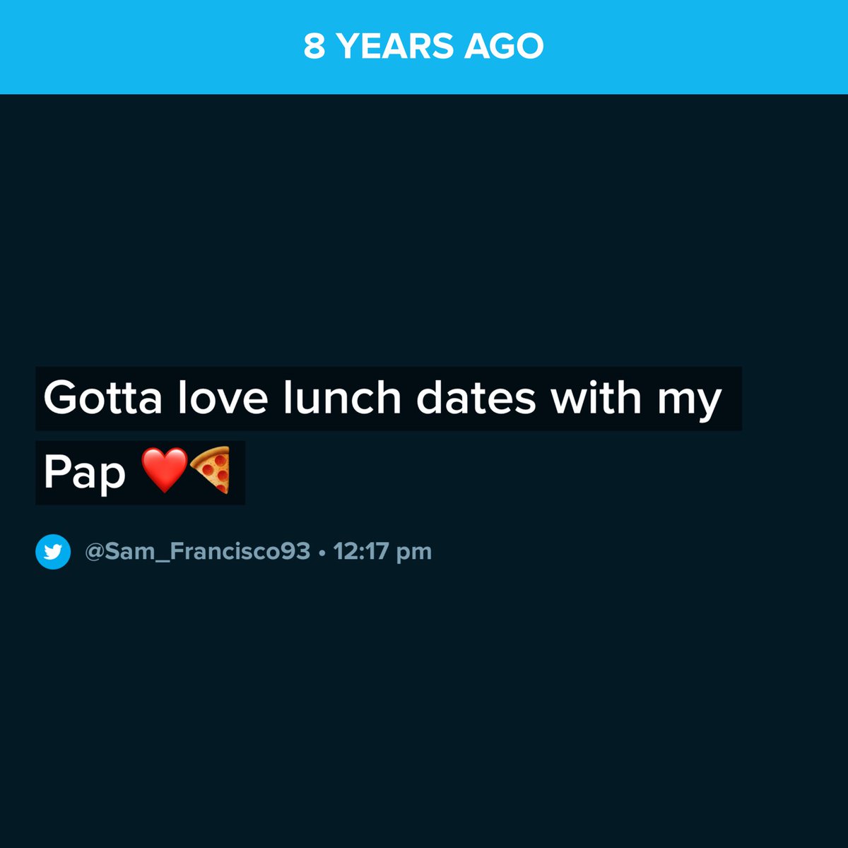 Sam_Francisco93's tweet photo. What I wouldn’t give for another post-church, DeFelice pizza buffet, lunch date with the Papster 🥺 https://t.co/zRdPFyFEPw