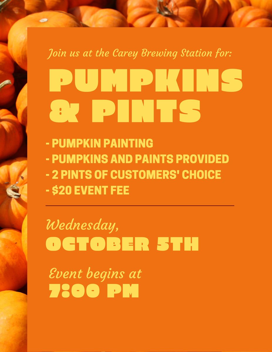 CareyBrewing's tweet photo. Taproom opens today @ 3:00
New Hazelnut Stout &amp; Devils Session on Tap
Pumpkins &amp; Pints @ 7:00
Thursday - Cornhole @ 6:00
Friday - Lee Warren @ 8:30
Saturday - OSU @ MSU @ 4:00
Saturday - Wailing Onion Food Truck @ 5:00
Saturday - NUAUDIO @ 8:30 https://t.co/hBNQYMzOHp