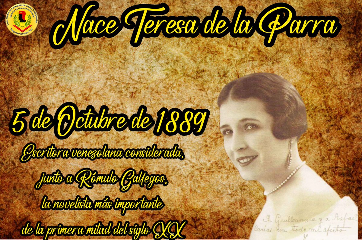 Efemérides🗓️Teresa de la Parra nació en París el 5 de octubre de 1889; es la escritora venezolana más importante del siglo XX, reconocida por sus inmortales novelas Ifigenia (1924) y Memorias de Mamá Blanca (1929).