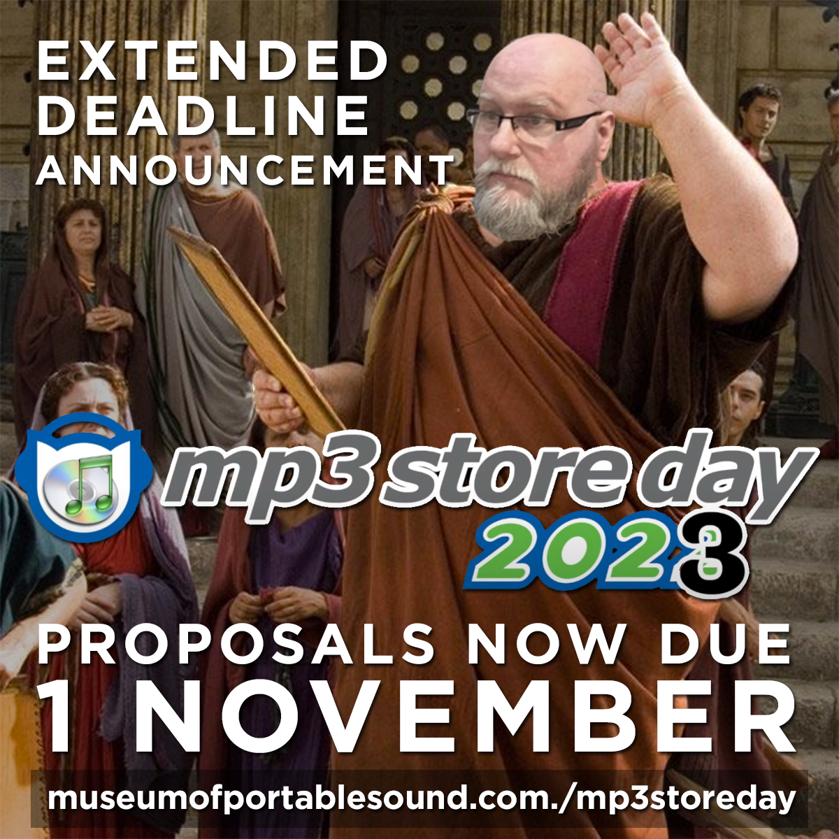 museumsound's tweet photo. DEADLINE EXTENDED for our MP3 Store Day 2023 Symposium! We will now accept abstracts through 1 November. See the event page for full details: https://t.co/9RjcLtwklD
#SoundStudies #MP3 #MP3s #MP3StoreDay #digitalaudio #symposium #callforpapers #deadline https://t.co/g9hCEOWzl7
