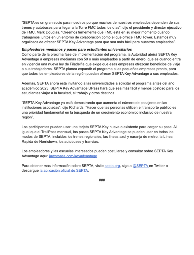 SEPTANews's tweet photo. 🆕#SEPTA Key Advantage Institutional Pass Program Expansion Continues: @FMCAgUS joins program.
🆕Continúa la expansión del programa de pases institucionales 'SEPTA Key Advantage': FMC se une al programa.
https://t.co/jUeIUHLj3x
#SEPTANews #ISEPTAPHILLY #FMCCorp #FMCAgUS https://t.co/oAImKF5hg7