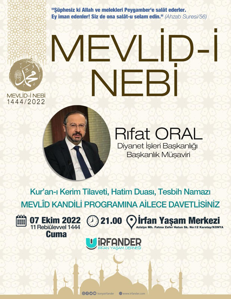 Mevlid-i Nebi Programımıza ailece davetlisiniz. 

#irfander #MevlidKandili #MevlidiNebihaftasi #MevlidiNebiHaftası