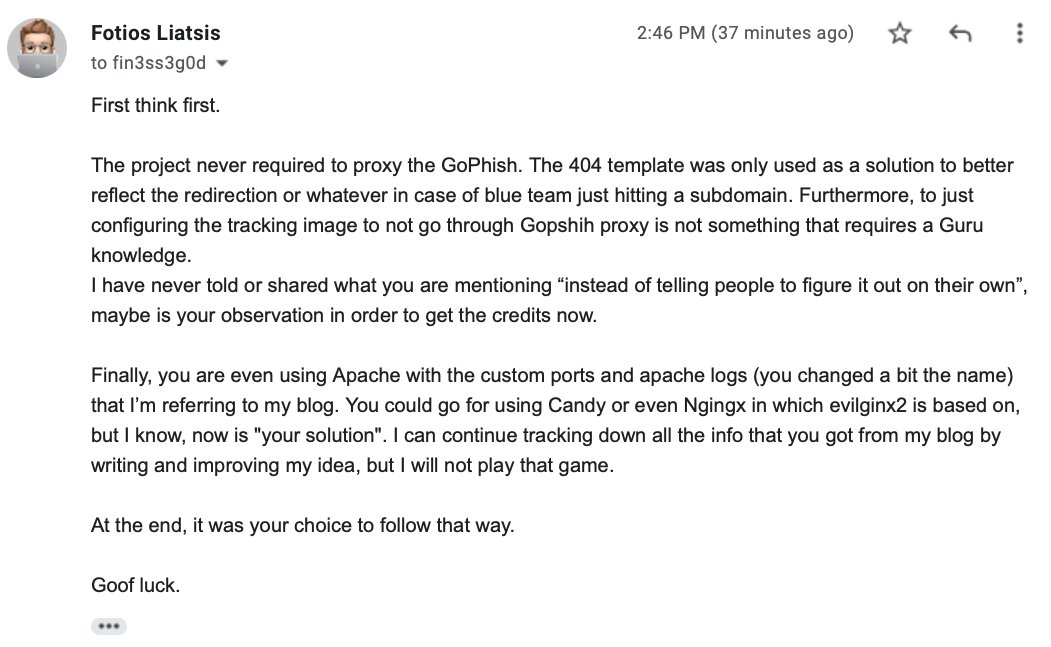 _wizard32's tweet photo. 5) To clarify. Evilgophish project is totally based on the blog that I released. I will not hide that Dylan made some changes, but is not a way that I think community works, and of course my improving thinks are not making you the owner/creator for that. https://t.co/ScQmhP6mCb
