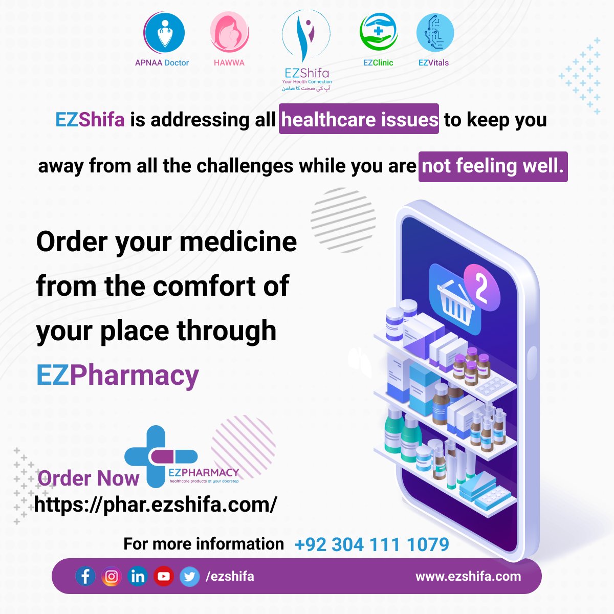 ezshifa's tweet photo. State of Art Online Pharmacy to Fulfill all of your Requirements related to over the Shelf or Prescription Medication.

Order Now!
https://t.co/krbfcGYkoC

For more Information Visit:
https://t.co/71BQmZENAH

+92 304 1111 079

#onlinepharmacy
#pharmacy https://t.co/di9mXMmhO8