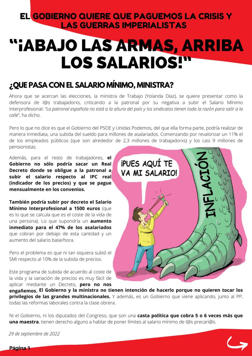telepizzaexplot's tweet photo. 🔴Abajo las Armas, Arriba los salarios!
🔊Contra las millonadas en gastos militares Exigimos subidas de salarios iguales a la subida del 11% del IPC!
📝En el nuevo Boletín de las pizzeras en lucha proponemos una serie de medidas por las que luchar para  mejorar nuestras vidas‼️ https://t.co/3BgIA1YwnQ