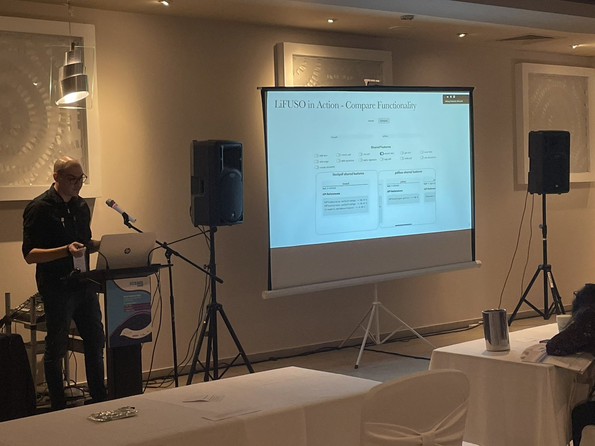 Eleni Constantinou (@eleni_const) on Twitter photo <a href="/cvelazquezr/">Camilo Velázquez Rodríguez</a> presenting our work also with <a href="/CoenDeRoover/">Coen De Roover</a> at <a href="/IEEEICSME/">IEEE ICSME 2025</a> of the LiFUSO tool to find/explore/compare library features! You can find our tool at github.com/softwarelangua… and paper at soft.vub.ac.be/Publications/2… <a href="/cvelazquezr/">Camilo Velázquez Rodríguez</a> presenting our work also with <a href="/CoenDeRoover/">Coen De Roover</a> at <a href="/IEEEICSME/">IEEE ICSME 2025</a> of the LiFUSO tool to find/explore/compare library features! You can find our tool at github.com/softwarelangua… and paper at soft.vub.ac.be/Publications/2…