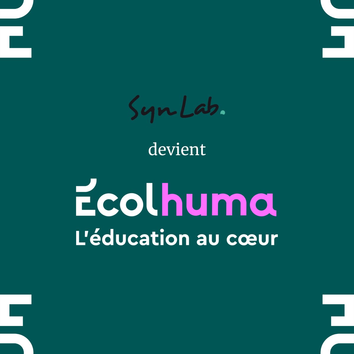 ecolhuma's tweet photo. 🥳Synlab devient Ecolhuma

L'association fait peau neuve avec la même ambition: placer 𝑙’𝑒́𝑑𝑢𝑐𝑎𝑡𝑖𝑜𝑛 𝑎𝑢 𝑐œ𝑢𝑟. Nous choisissons d’affirmer haut et fort : L’école changera si et seulement si nous prenons grand soin des professionnels qui accompagnent nos enfants. https://t.co/0mR2bOWxCY