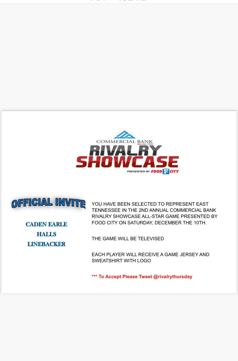 Blessed to be selected to play in the <a href="/rivalrythursday/">RIVALRY THURSDAY</a> rivalry showcase game! Thank you for the selection.<a href="/HallsRedDevils/">Halls High Football</a> <a href="/HallsHighSports/">Halls High Athletics</a> <a href="/rivalrythursday/">RIVALRY THURSDAY</a>