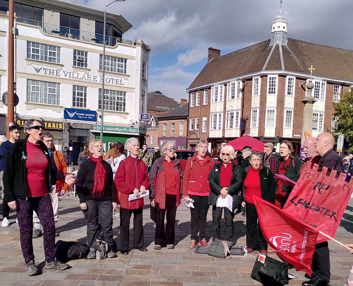 On Saturday Red Leicester raised £121 for local food banks out busking. Later some of us went to sing at the Enough is enough rally in Jubilee Square.