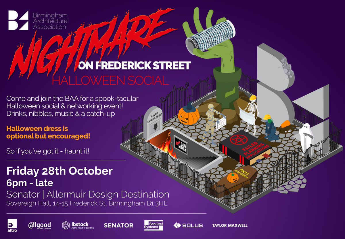 Sign up below for a <a href="/Birm_Arch/">Birmingham Architectural Association</a> first: 
the Halloween Social!! (With optional fancy dress)

Come and reconnect with your fellow creatives for free drinks, food &amp; music on what will be a great night! 

Places are limited so register now via the link below:
shorturl.at/iQY89
