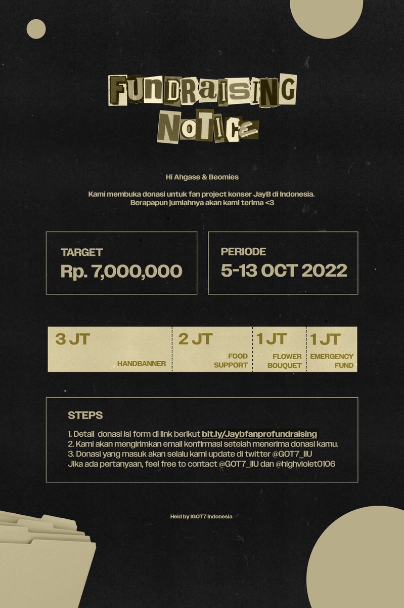 GOT7_IIU's tweet photo. Hi Ahgase / Beomies

Kami membuka donasi untuk kamu dapat berpartisipasi dalam mensukseskan rangkaian project untuk 2002 World Tour Jay B Stay: Press Pause, Jakarta💚

Target: 7,000,000
⏳ 5 - 13 okt 2022

More and details ➡️ https://t.co/Xa8WcyA1wH

#GOT7 #JAYB #JAYBinJKT https://t.co/omBsNxnQxi