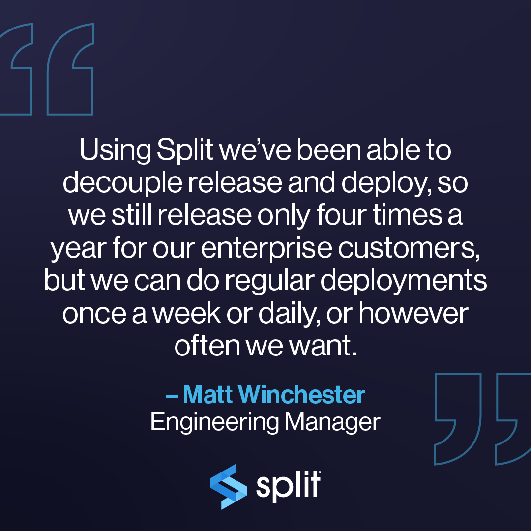 SplitSoftware's tweet photo. Decouple release and deploy to satisfy your enterprise customers without compromising your development needs like Matt Winchester!
#featureflags #splitsoftware #engineermanager #featuretoggle #devops https://t.co/JSw6FZg6Ct
