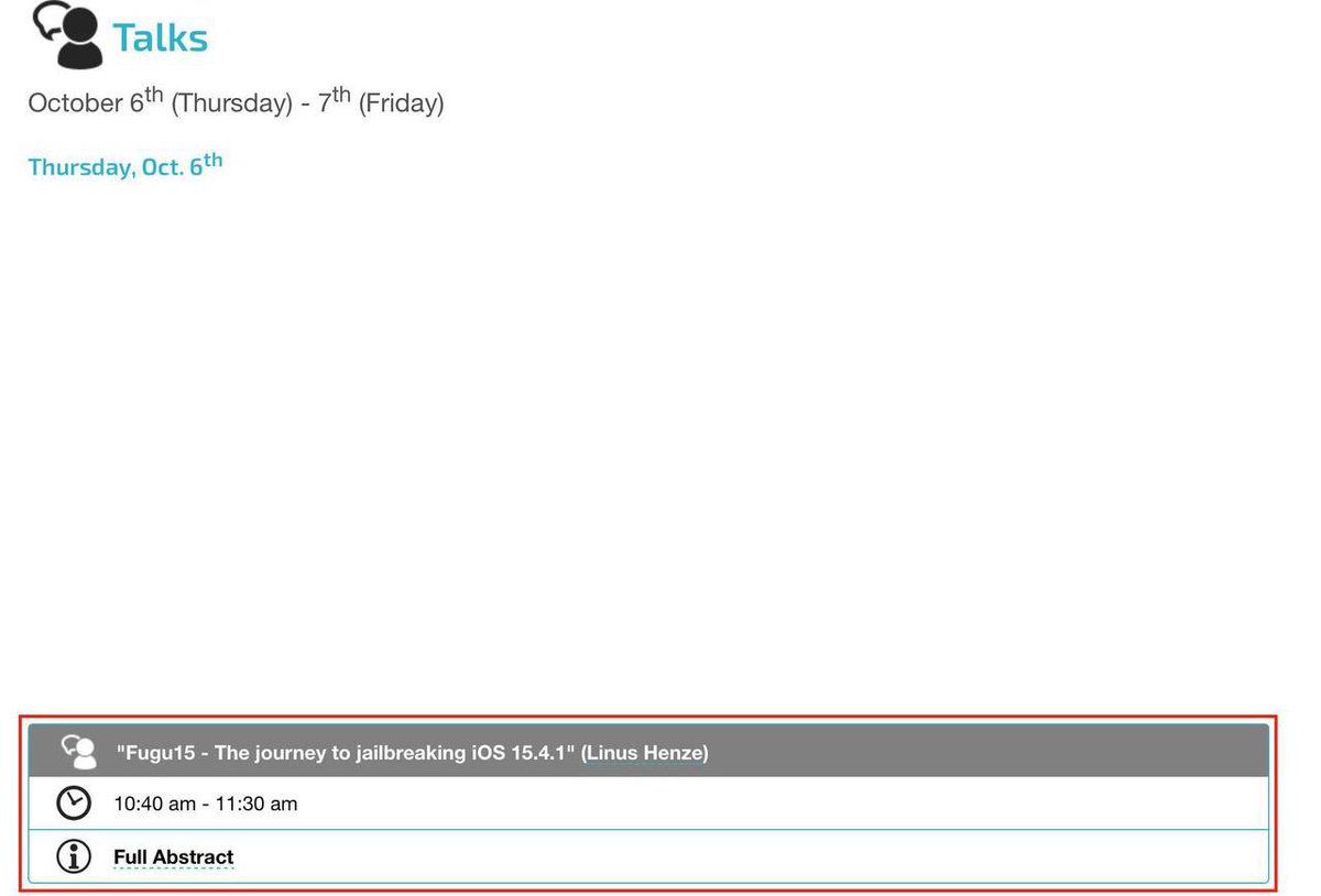 #اخبار_الجلبريك 💥

غدا عقد مؤتمر الذي يتكلم فيه المطور # <a href="/LinusHenze/">Linus Henze</a>
عن ثغراته للجلبريك وبالاخص ثغرة #Fugu15 المنتظرة
وبعده يقوم بنشرها وتكون متاحة للجميع 💥

♻️الجلبريك اقرب من اي وقت مضى