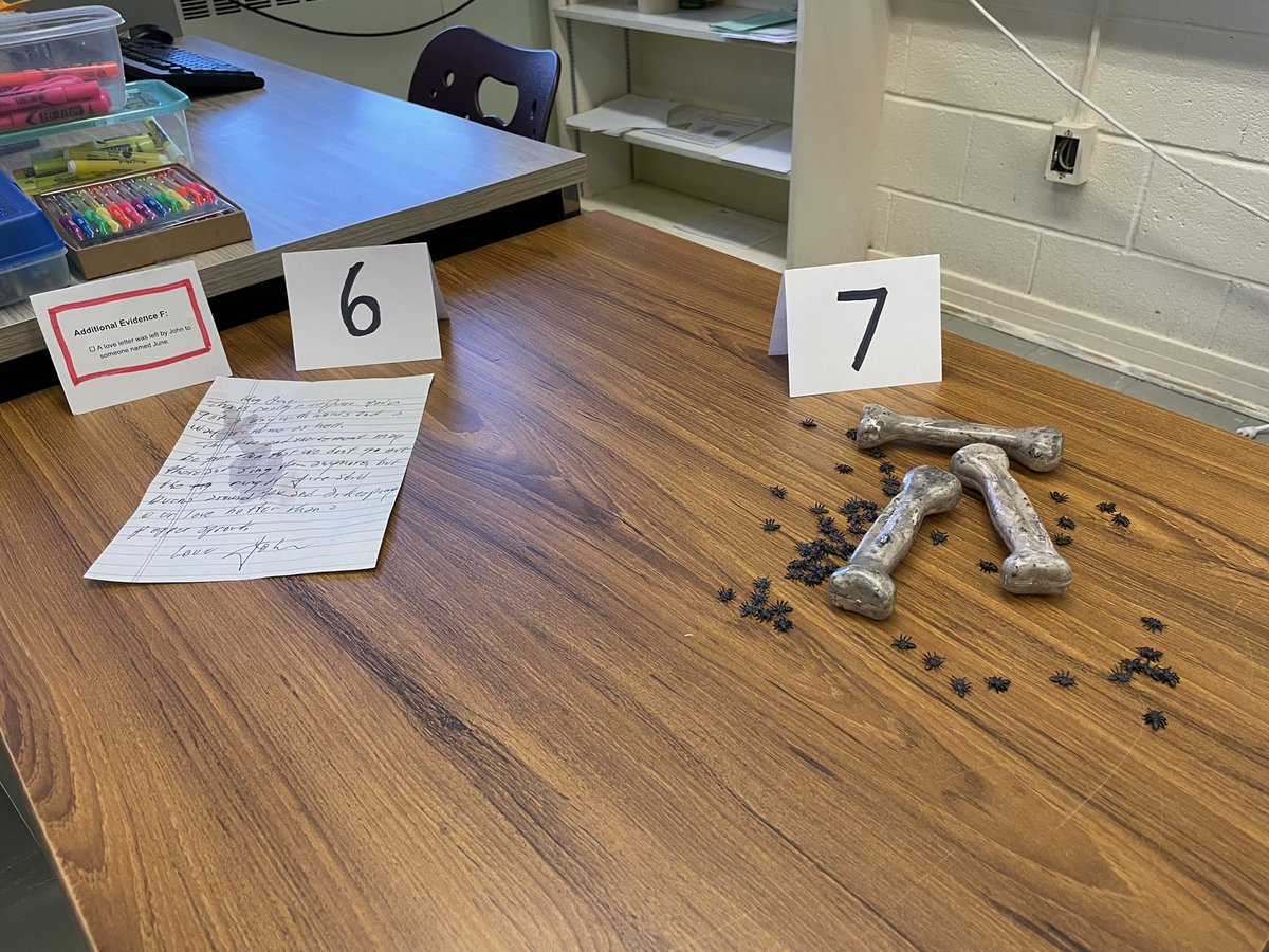 jillian_dejong's tweet photo. It's spooky szn so what better way to engage our 3Cs in paragraph writing than to set up clues for a murder investigation 👻🚔 #halloweenspirit #detectivework @eastelgin https://t.co/Kh4YX1TP17