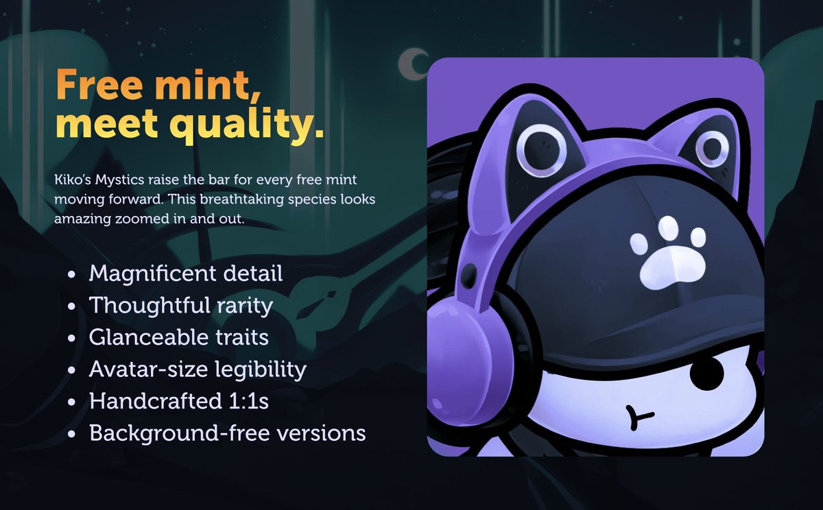 mystic NFTs are gonna be amazing 🔥
over 187 TRILLION trait combinations 👀
and counting.

tell your alpha frens
gather your free baked goods 🥠
you'll need em 🍡
opensea.io/collection/kik…