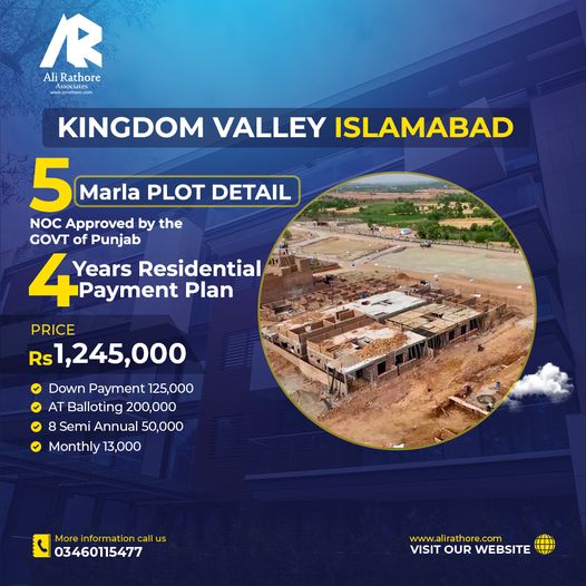 AliRathoreAssoc's tweet photo. 4 Years Payment Plan 
Plot Size 5 Marla 
Total Price: 1,245,000
Down Payment: 125,000
At Balloting: 200,000
8 Semi Annual: 50,000
40 Monthly 13,000
NOTE!: All payments to be done on Ali Rathore Associates Company account.
Contact: 03460115477
#residental #ARA #kingdombvalley https://t.co/yNlDVbT4SP