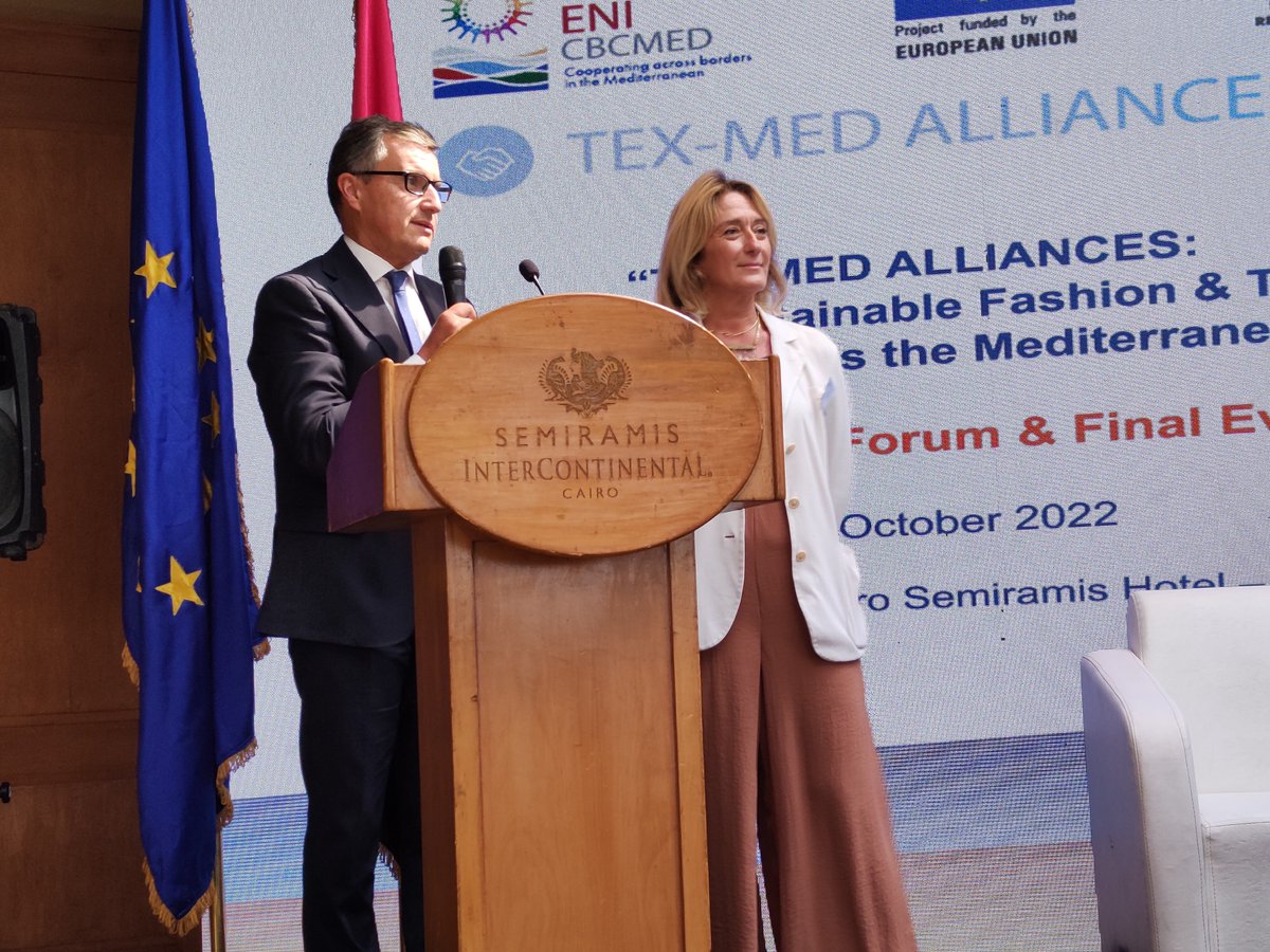 TexMedAlliances's tweet photo. The final conference of the @TexMedAlliances project closed with the ratification of the 4⃣initiatives developed to promote the circular economy, internationalization, and innovation in the textile and fashion sector of the Mediterranean basin
#GOMED @ENICBCMed #FinalEventCairo https://t.co/I6vNYdkzvY