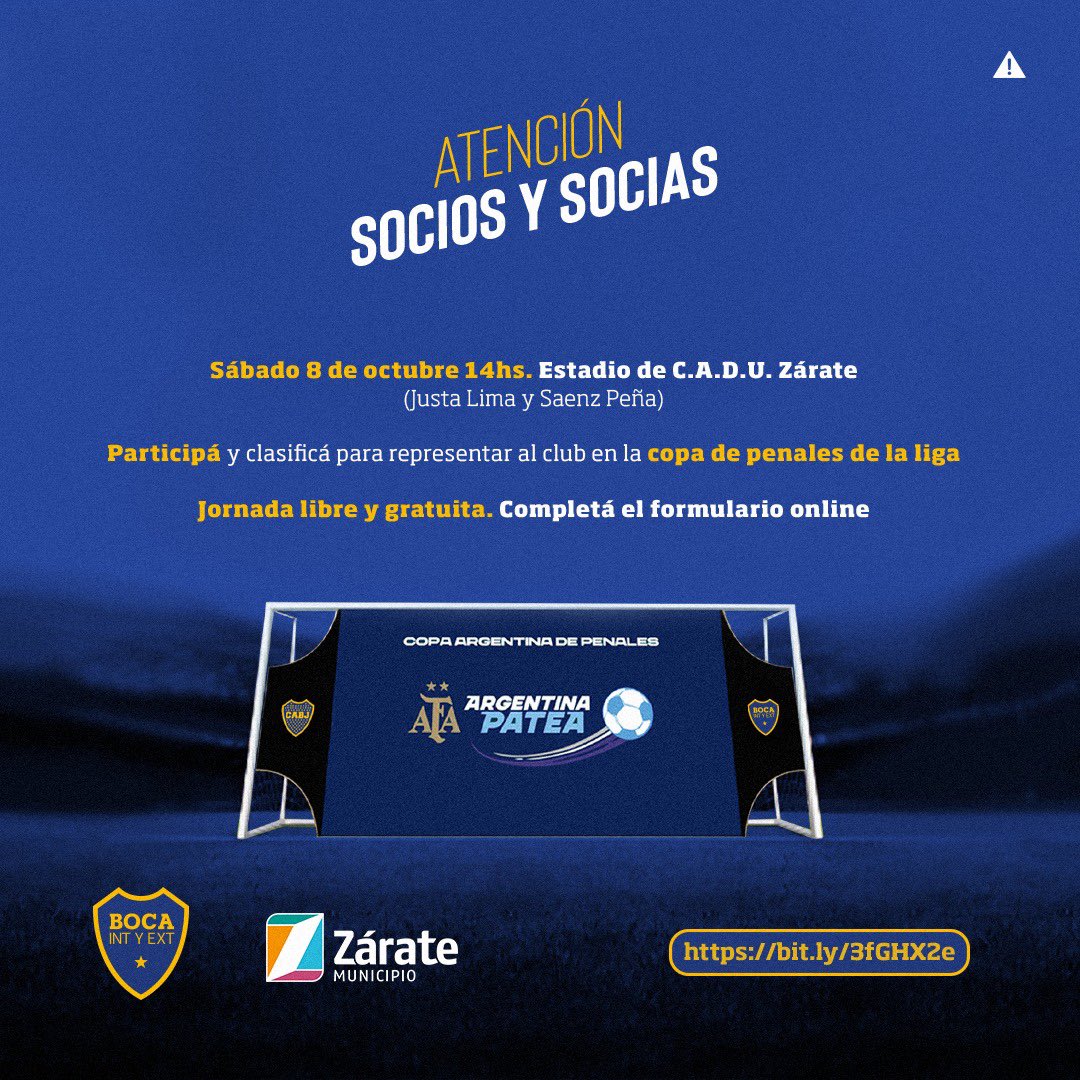 BocaIntyExt's tweet image. 😃 Este sábado visitamos Zárate para jugar la Copa Argentina de Penales ⚽

👉 Inscribite: zfrmz.com/tVsn0xL5jSUBGY…

#BocaEnTodosLados 💙💛💙