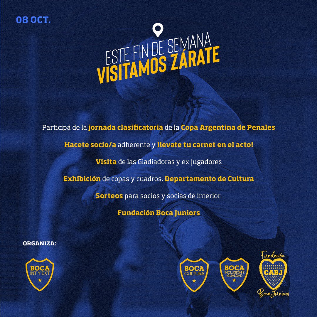 BocaIntyExt's tweet image. 😃 Este sábado visitamos Zárate para jugar la Copa Argentina de Penales ⚽

👉 Inscribite: zfrmz.com/tVsn0xL5jSUBGY…

#BocaEnTodosLados 💙💛💙