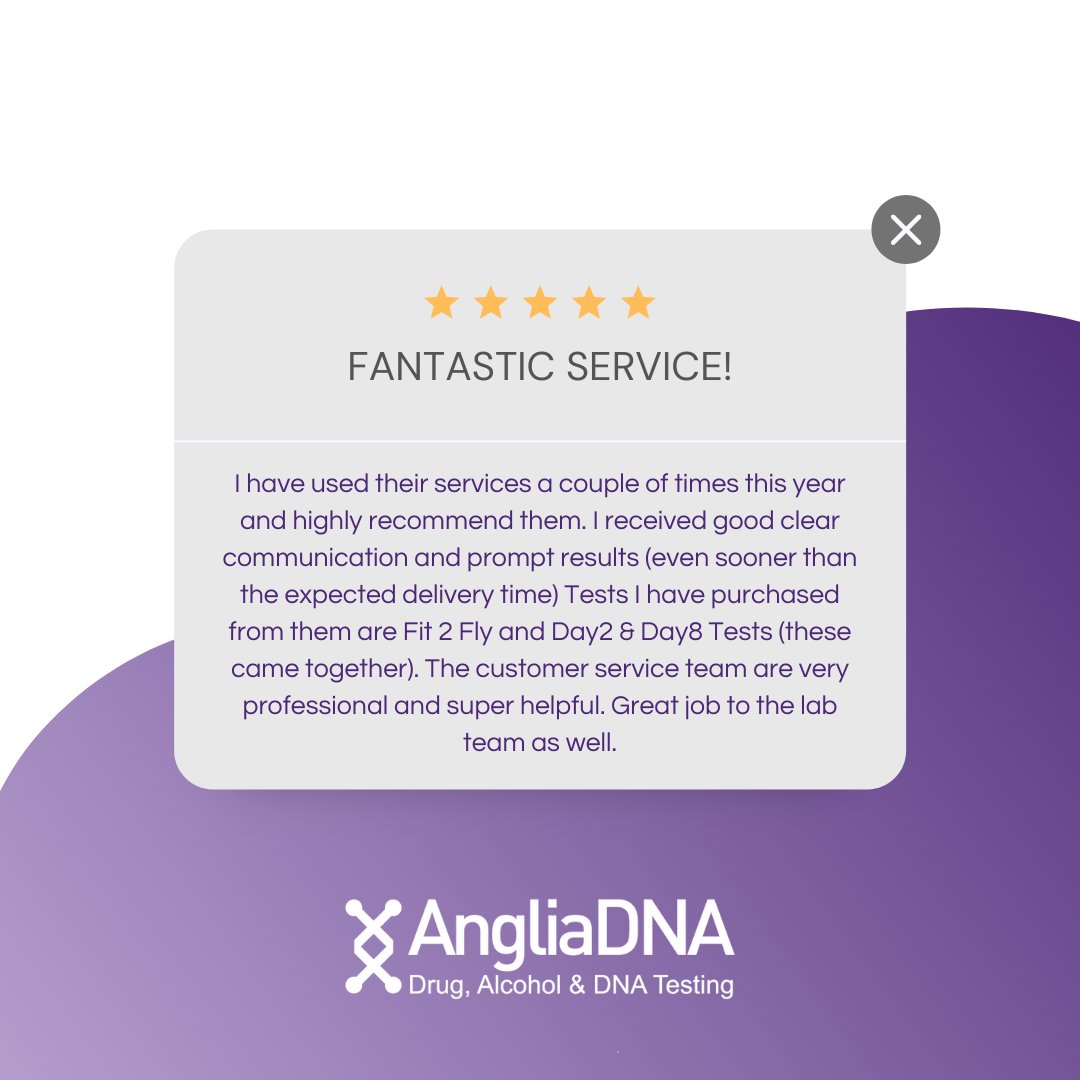 Thank you Emmanuel Dodd for your great review and for choosing Anglia DNA Services for your Day 2 and Fit 2 Fly testing needs.
