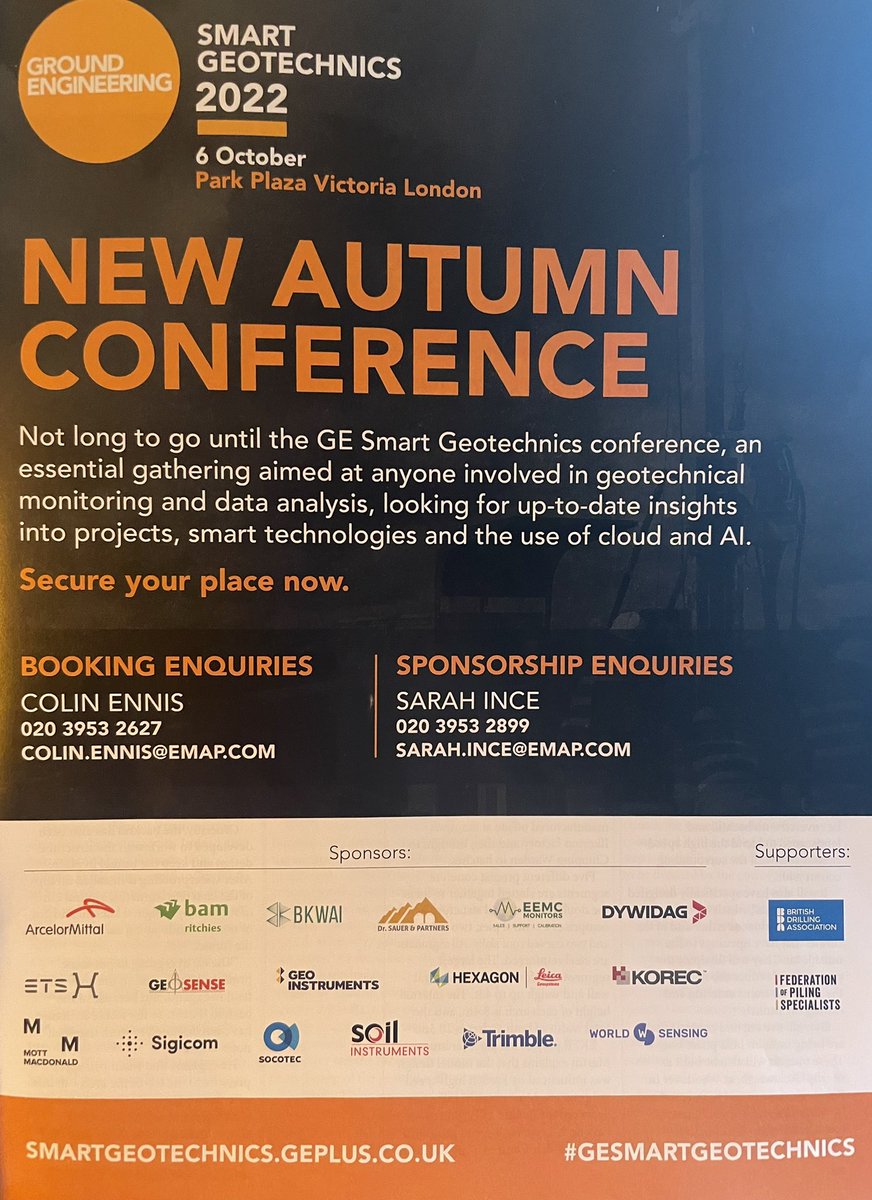 FPS_Piling's tweet photo. The FPS is proud to support @GEevents “Basements and Underground Structures 2022” & “Smart Geotechnics 2022”, running concurrently on 6 Oct in London. More info: https://t.co/R1U97jiDL5
#GEBasements #GESmart #GE_magazine #conferences #discounts https://t.co/qCtdoUNBI3