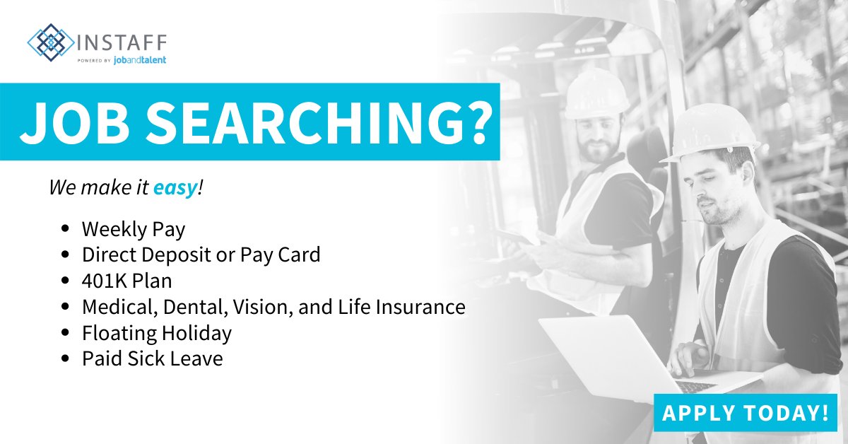 work4instaff's tweet photo. Look no further! We make #jobsearching #EASY. Apply TODAY at https://t.co/XCriirY8Ln. #work4instaff #apply #hiring https://t.co/ViBFd8CLtx