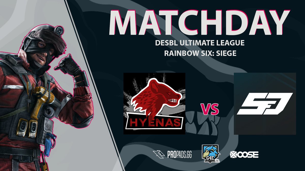 HyenasUnity's tweet image. ⚠️Matchday⚠️

@HyenasUnity  Akademiker gegen @SFDGaming Main

Seit um 20:00 live dabei auf twitch.tv/desbl_r6s gecastet von @prOtext

GLHF! 💜💙

#HYU #HyenasUnity #R6 #eSports #DeSBLR6 #HYENAS