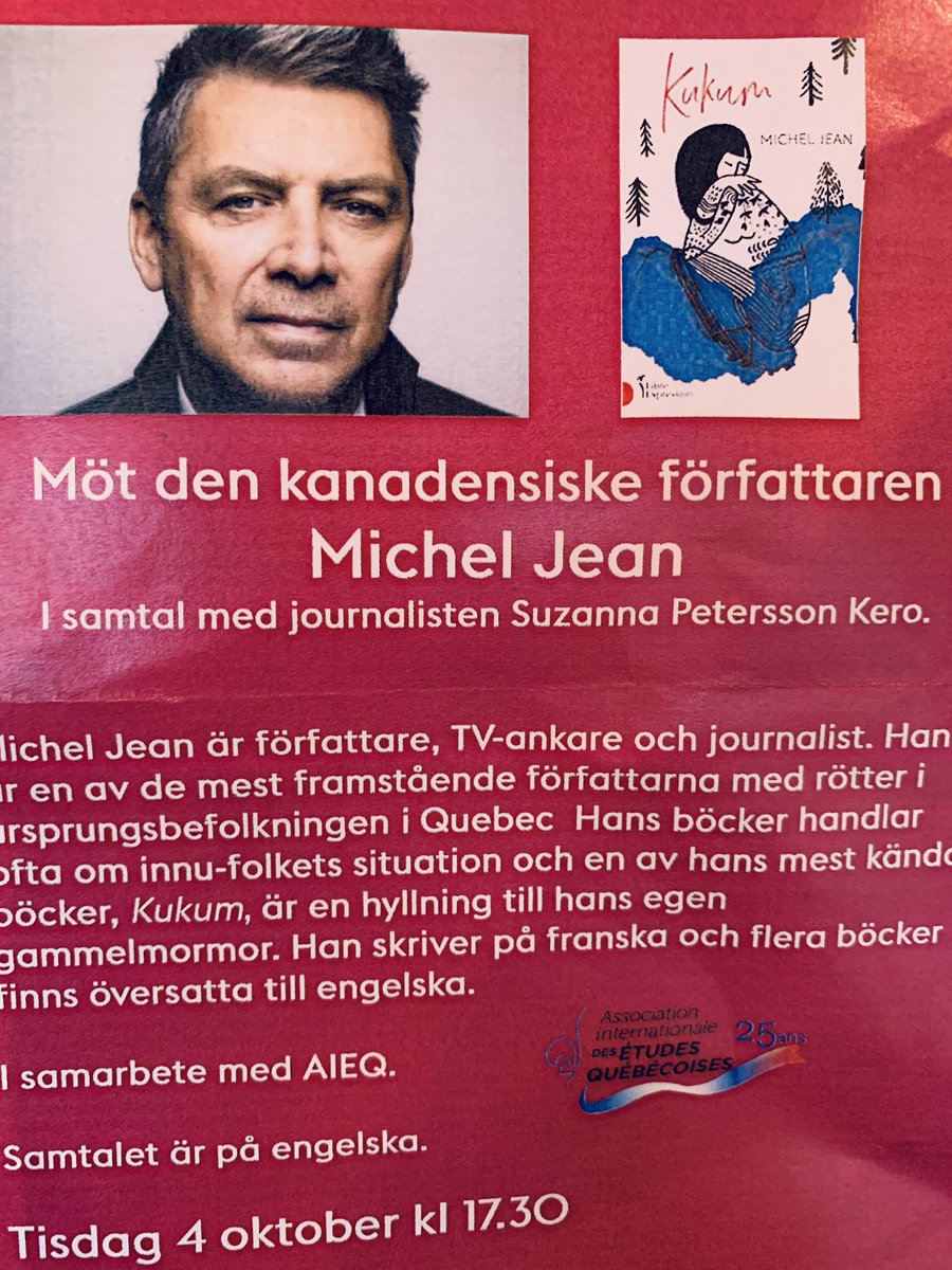 Un plaisir d’entendre Michel Jean <a href="/micheljean5/">michel jean</a> partager son roman Kukum avec le public suédois. Merci à l’AIEQ <a href="/A_I_E_Q/">Association internationale des études québécoises</a> de faire rayonner la culture québécoise et de permettre des échanges si importants.