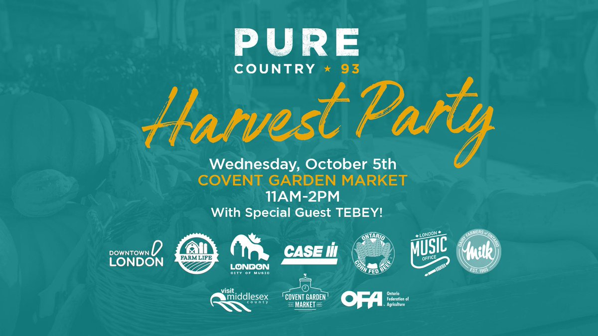 TODAY! Celebrating the Ontario Farm Family of the year, local agriculture and musicians, join us for the Pure Harvest Party! 🌾🎉 Learn more ➡️ iheartradio.ca/purecountry/lo… Join the Facebook event: facebook.com/events/8143432… @LDNMusicOffice @CoventMarket @VisitMiddlesex @OntarioFarms