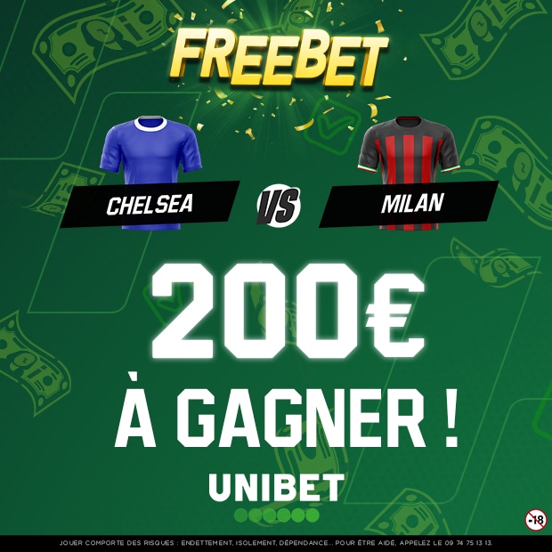 UnibetFrance's tweet photo. 🤑 10 x 20€ de Freebets à gagner pour la belle affiche Chelsea - Milan ! Qui va remporter le match ? 

👉 RT/Follow + #FreebetUnibet + pseudo 
⏳ Fin du jeu à 21h00
🤞 TAS jeudi. https://t.co/bSdq34Sn9y