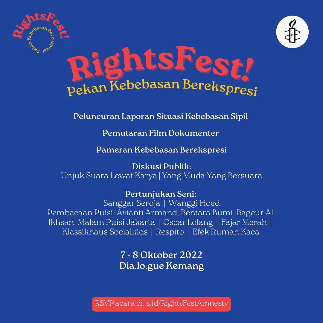 MalamPuisi_JKT's tweet photo. Saat hak asasi kita terancam, tak seharusnya kita dibungkam. Padahal, hak atas kebebasan berekspresi kita wajib dihormati, dilindungi, dan dipenuhi. Suarakan kebebasan berekspresimu lewat puisi! https://t.co/4HFGKYGzuT
