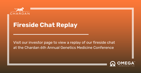 OmegaTX's tweet photo. #ICYMI, we participated in a #FiresideChat at @ChardanCMโs 6th Annual Genetics Medicine Conference where our CEO, @Mahesh__Karande & CSO, Dr. Thomas McCauley, discussed our OMEGA epigenomic programming platform & the #OmegaValues that drive us. Watch here: https://t.co/lDeRBrUWfR https://t.co/wGwzuRsGKf