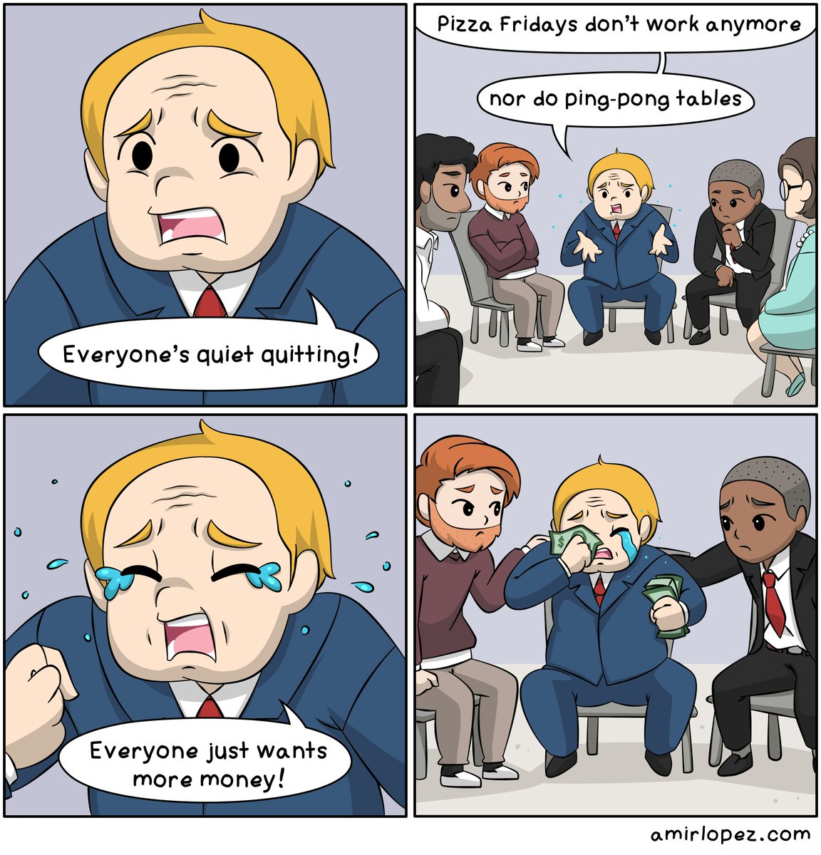 Bosses' Therapy
#comic #webcomic #cartoon #funnycomics #dailycomic #comicstrip #quietquitting #workmemes #corporatememes #workjokes #workplacehumor #worklifebalance
