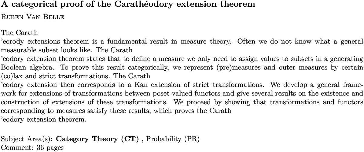 arxiv.org/abs/2210.01720…
R V Belle
A categorical proof of the Carathéodory extension theorem