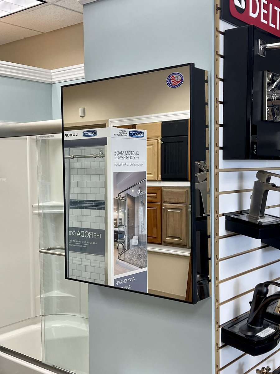 SofiaCabinets's tweet photo. Create a striking #bath silhouette with Sofiaโจ Shown is our immensely popular Metalika Collection medicine #cabinet in narrow matte black finish. As seen at New Britain #Plumbing Supply - #Hajoca Corporation in Berlin, Connecticut! #madeintheusa #sofiamedicinecabinets https://t.co/Q3TyfrXaPy