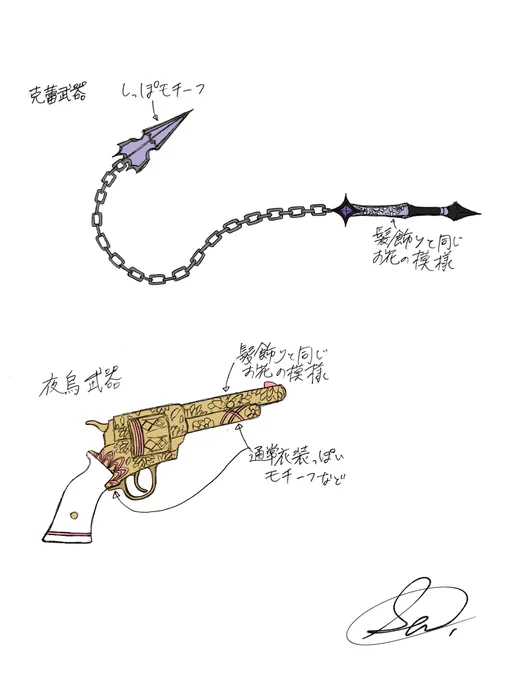 掲載許可頂いたので「神っぽいな」MVの衣装・武器デザインと今回使用しなかったサムネ案Aを公開いたします!(B,Cはお二人のFANBOXに)お歌も動画も素敵なので是非〜 