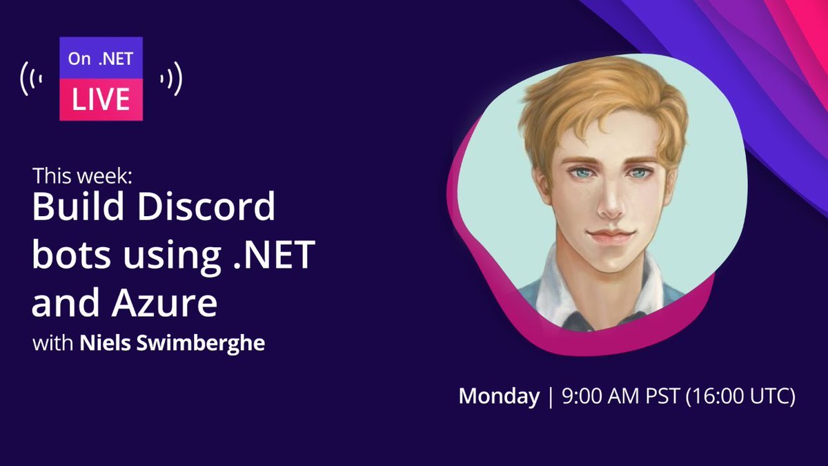 dotnet's tweet photo. Ever wanted to build a bot for user interactions with your code?
In this week's episode of the #OnDotNETShow, @RealSwimburger joins to discuss using the #dotNET worker template to create a Discord bot using #DSharpPlus and Azure Container Instances.
🎥 https://t.co/B1SgEpbx9g https://t.co/jLWMlhsnoO