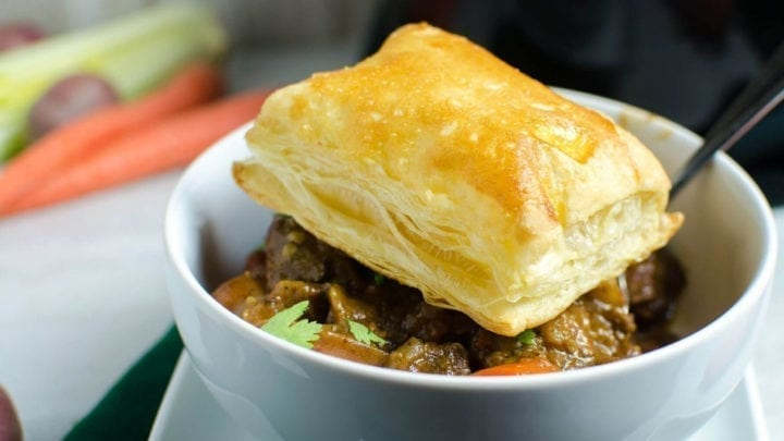 FilmConnolly's tweet photo. Liz Truss has been banging on about growing the Pie.... But on close inspection her Pie is just a bowl of stew with a dry square of puff pastry floating in top.

Tory's can't be trusted with something as important as pie. #fakepie https://t.co/0OrBExXxVg